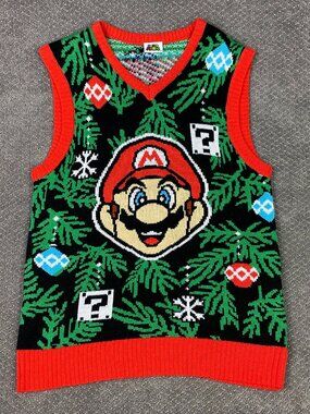 Nintendo Super Mario Bros Ugly Christmas Sweater Vest Adult Vest Mario Luigi